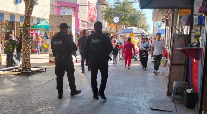 Vigila Guardia Estatal de Proximidad Municipal área peatonal en Reynosa